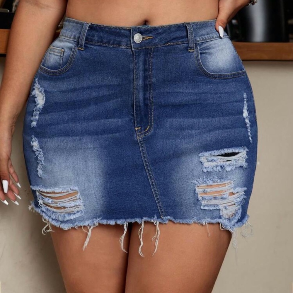 SHEIN Blue Distressed Mini Skirt